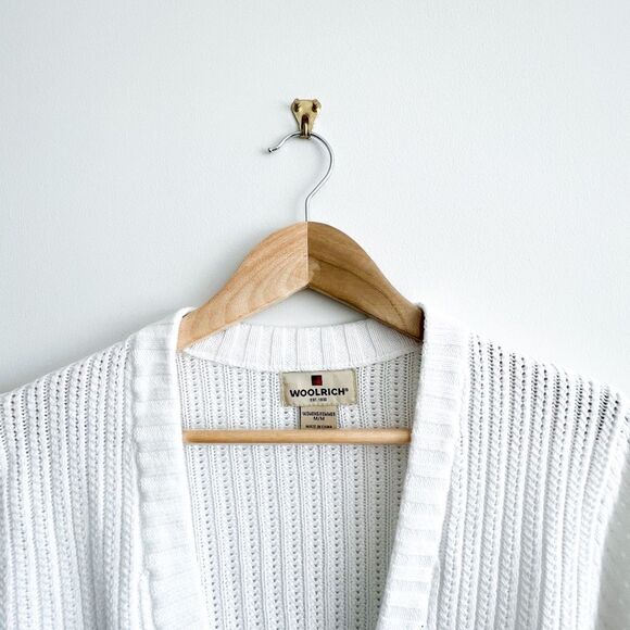 Woolrich Vintage Cardigan White Cotton Waist Tie V-Neck Women's M - Picture 4 of 9